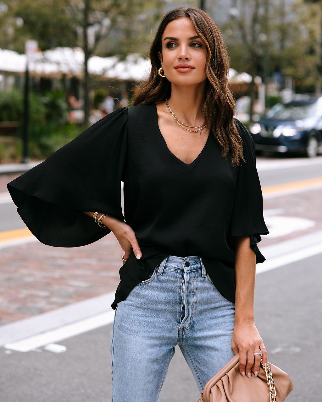 Gretchen V-Neck Flutter Sleeve Top - Black - FINAL SALE sold by Vici product image thumbnail 7