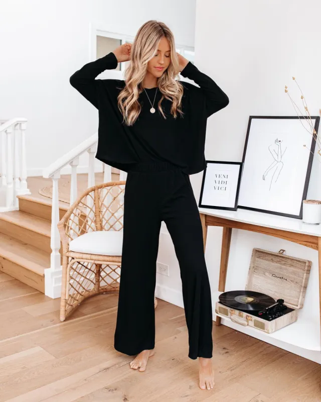 Beauty Sleep Pocketed Wide Leg Knit Pants - Black - FINAL SALE sold by Vici