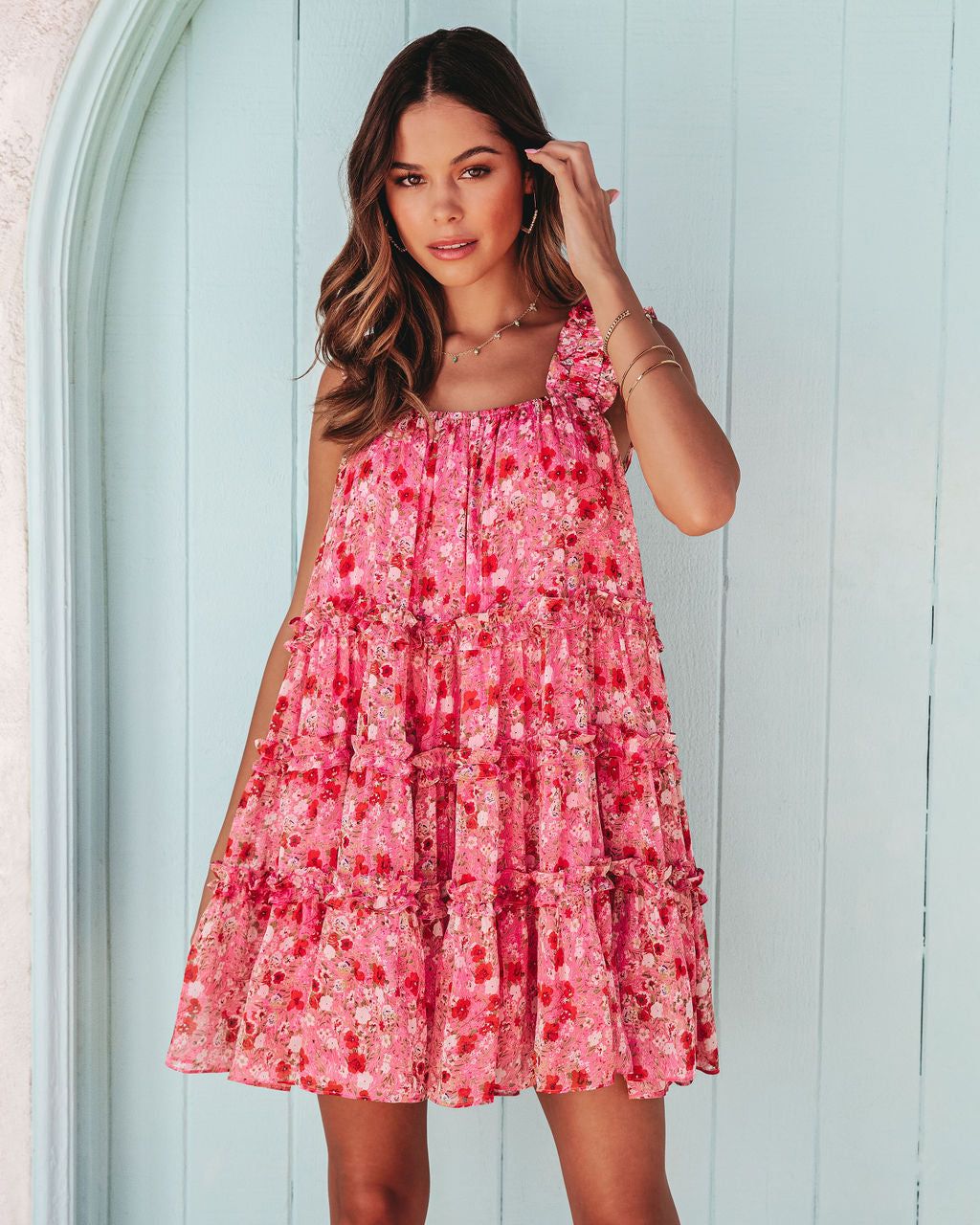 Spring Blossom Floral Tiered Babydoll Dress sold by Vici