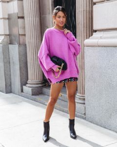Elouise Knit Oversized Pullover Sweater - Lilac sold by Vici