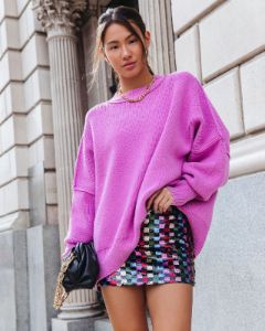 Elouise Knit Oversized Pullover Sweater - Lilac sold by Vici