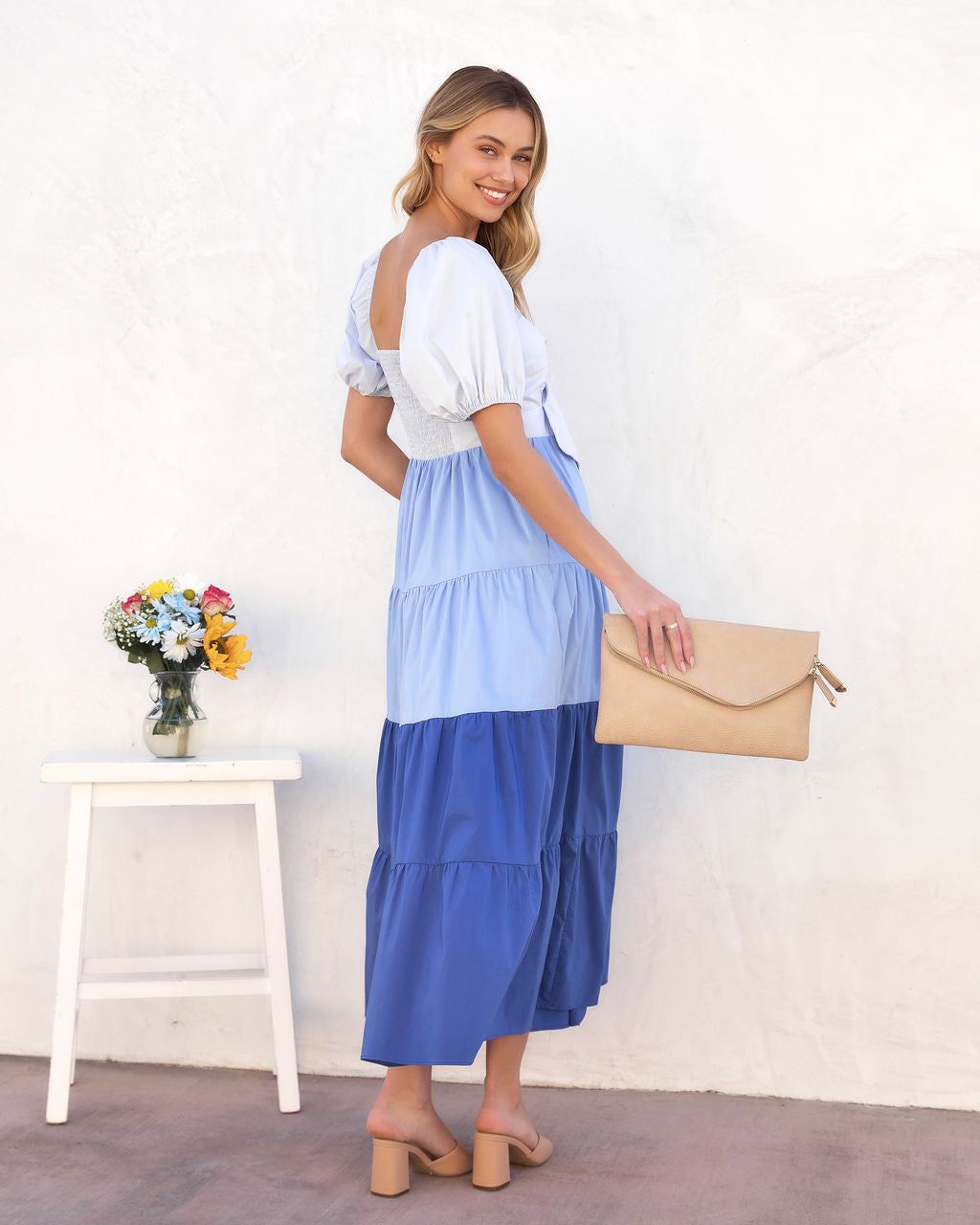 Mariel Tiered Pocketed Puff Sleeve Maxi Dress - Blue - FINAL SALE sold by Vici product image thumbnail 6