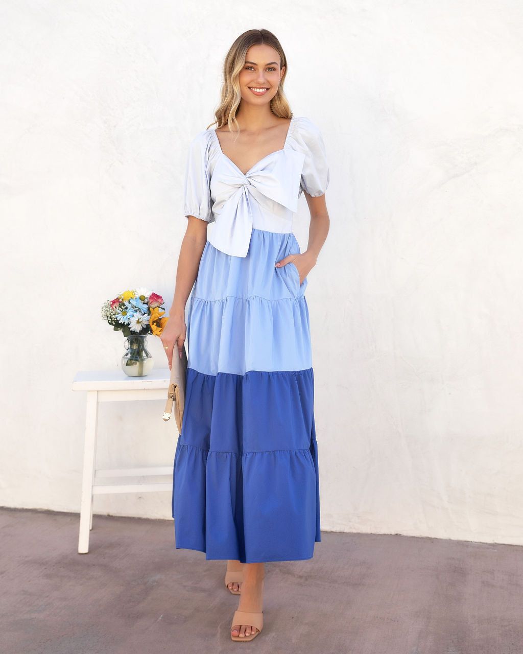 Mariel Tiered Pocketed Puff Sleeve Maxi Dress - Blue - FINAL SALE sold by Vici product image thumbnail 2