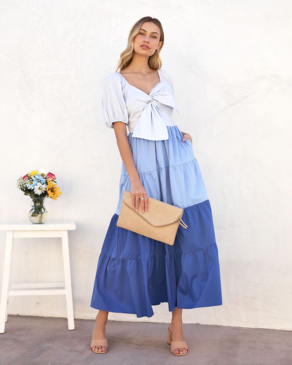 Mariel Tiered Pocketed Puff Sleeve Maxi Dress - Blue - FINAL SALE sold by Vici product image thumbnail 3