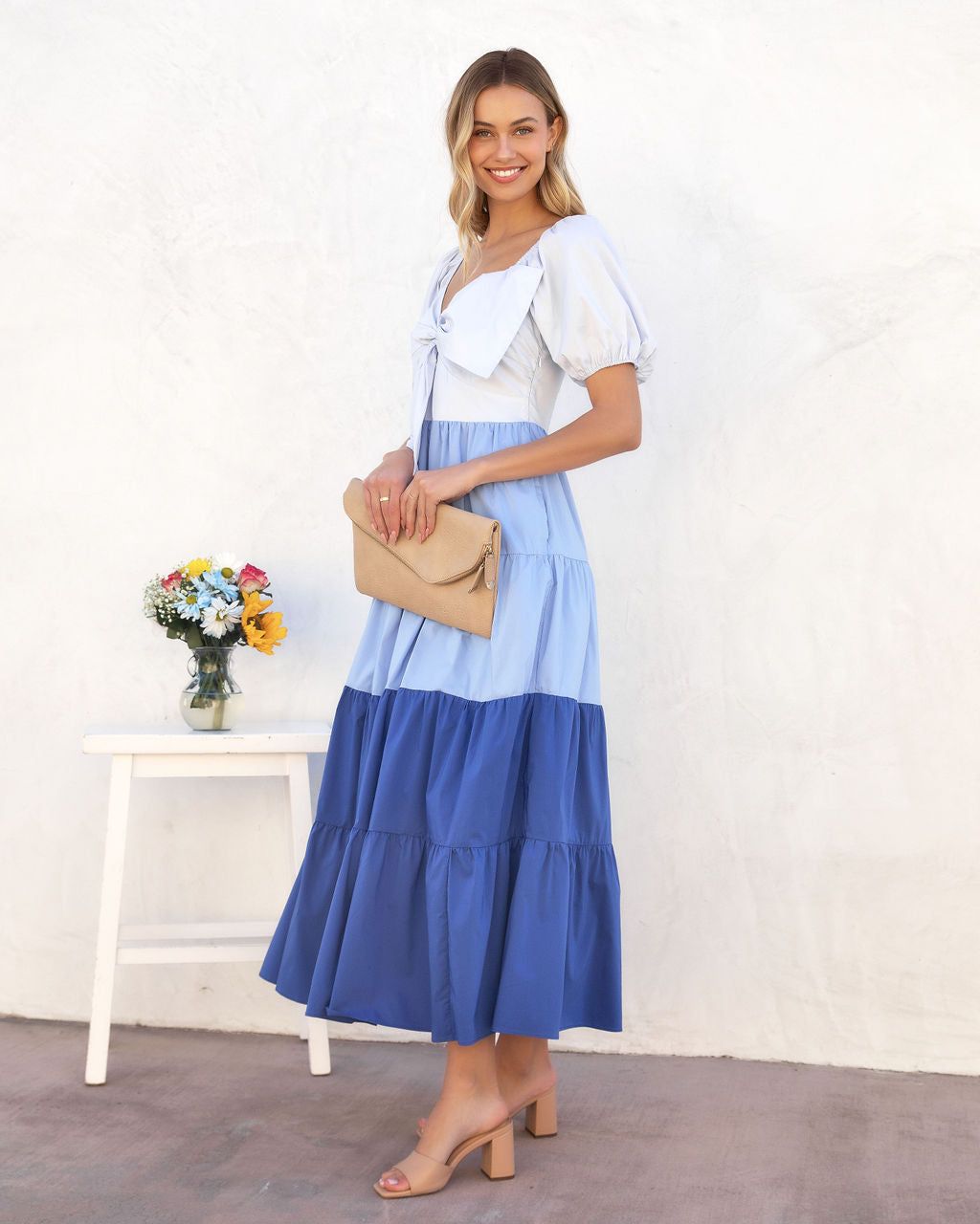 Mariel Tiered Pocketed Puff Sleeve Maxi Dress - Blue - FINAL SALE sold by Vici product image thumbnail 5