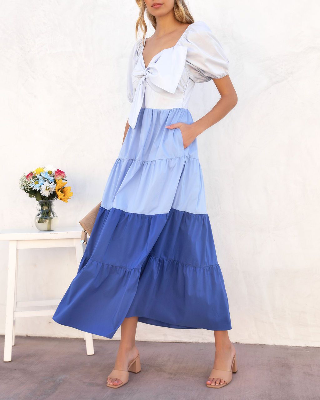 Mariel Tiered Pocketed Puff Sleeve Maxi Dress - Blue - FINAL SALE sold by Vici product image thumbnail 7