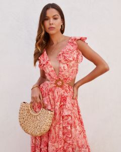 Daniella Paisley Ruffle Cutout Maxi Dress sold by Vici