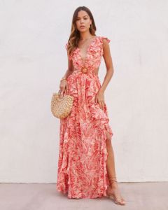 Daniella Paisley Ruffle Cutout Maxi Dress sold by Vici