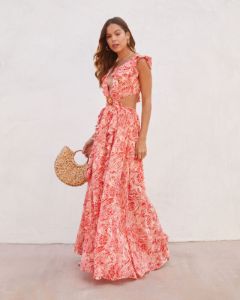 Daniella Paisley Ruffle Cutout Maxi Dress sold by Vici