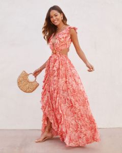 Daniella Paisley Ruffle Cutout Maxi Dress sold by Vici