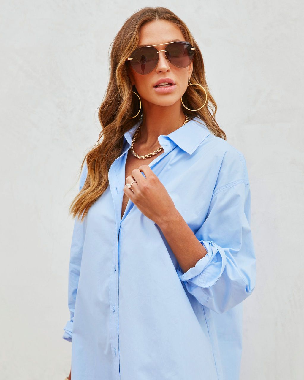 Far From Basic Cotton Button Down Shirt Dress - Light Blue - SALE sold by Vici product image thumbnail 2