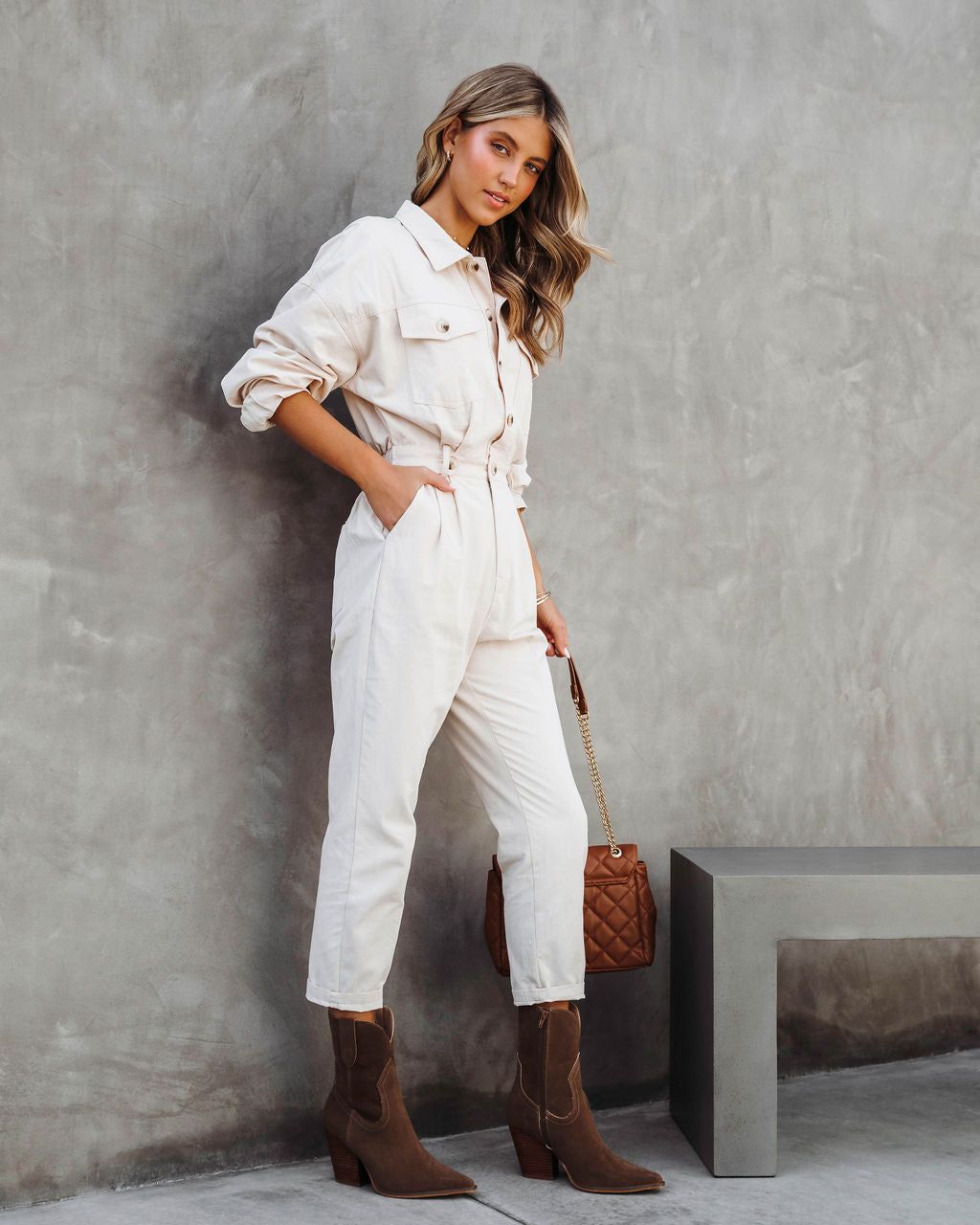 Understated Utility Cotton Pocketed Jumpsuit - Ecru - FINAL SALE sold by Vici product image thumbnail 5