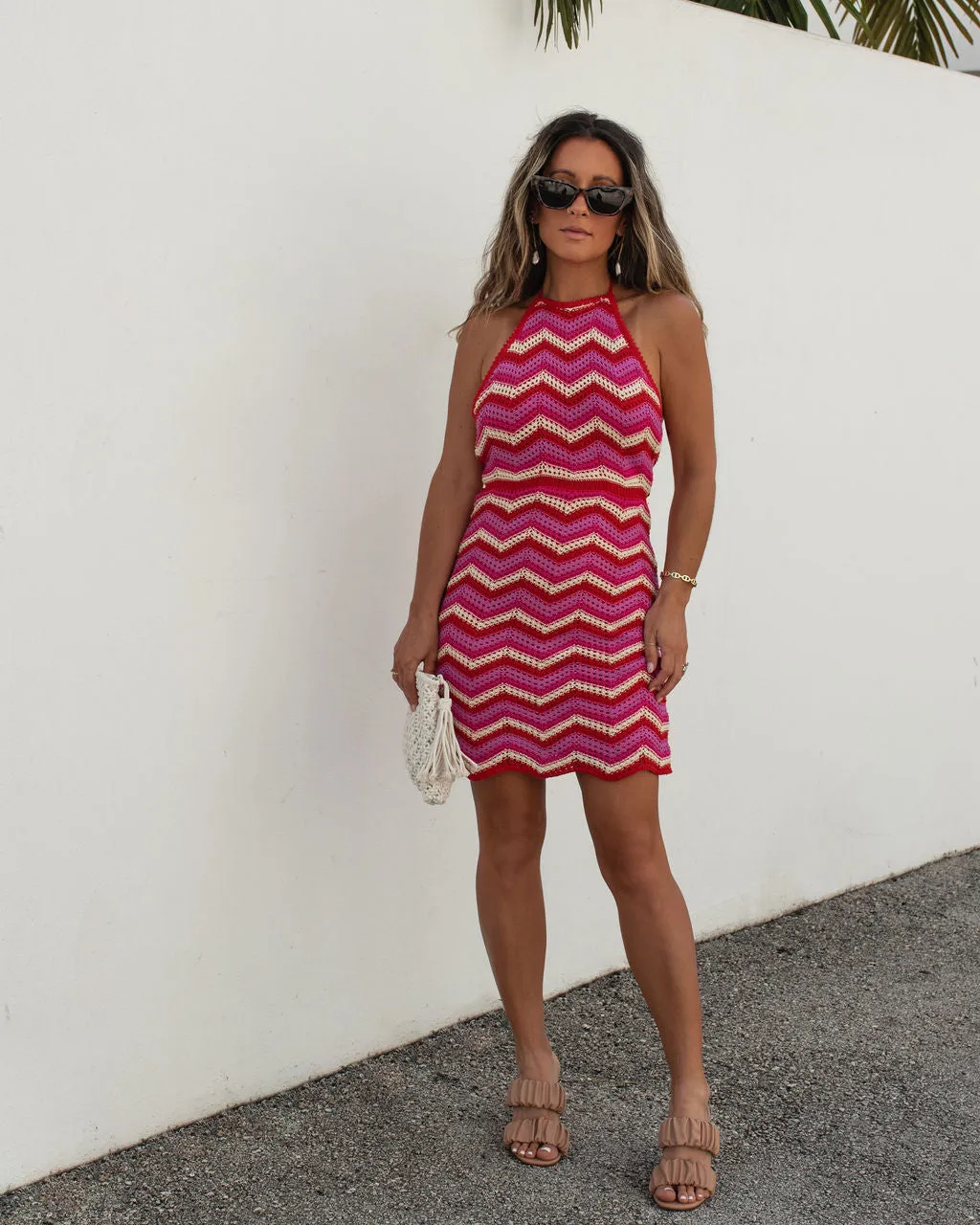 Marianna Halter Knit Chevron Stripe Mini Dress sold by Vici product image thumbnail 4