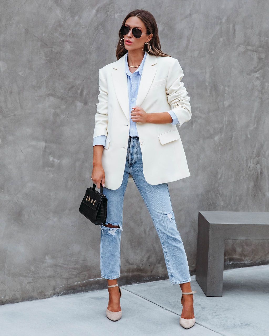 Aria Pocketed Blazer - Cream - FINAL SALE sold by Vici