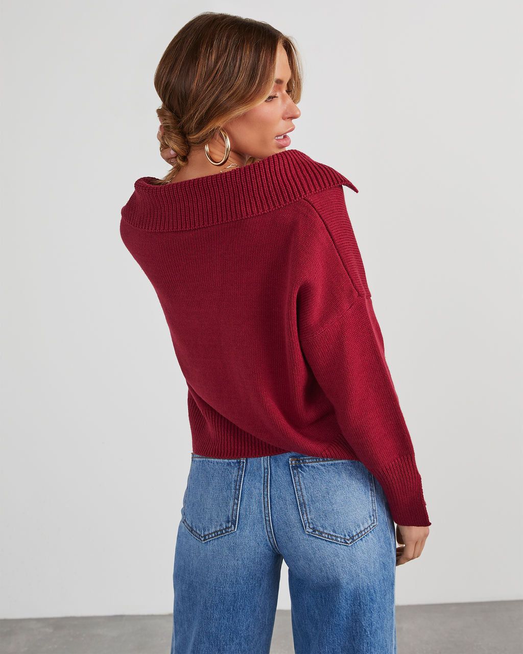 Avaleigh Collared Pullover Sweater - Burgundy sold by Vici product image thumbnail 4