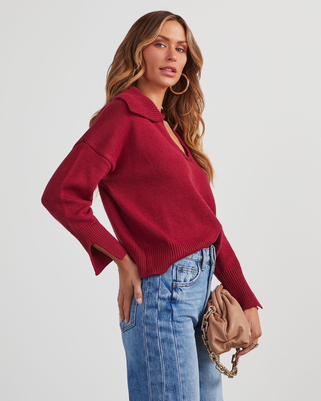 Avaleigh Collared Pullover Sweater - Burgundy sold by Vici product image thumbnail 3