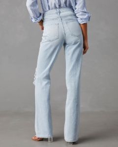 Alycia High Rise Distressed Wide Leg Jeans - Light Wash sold by Vici