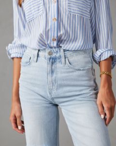 Alycia High Rise Distressed Wide Leg Jeans - Light Wash sold by Vici