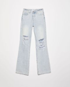 Alycia High Rise Distressed Wide Leg Jeans - Light Wash sold by Vici