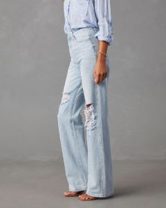 Alycia High Rise Distressed Wide Leg Jeans - Light Wash sold by Vici