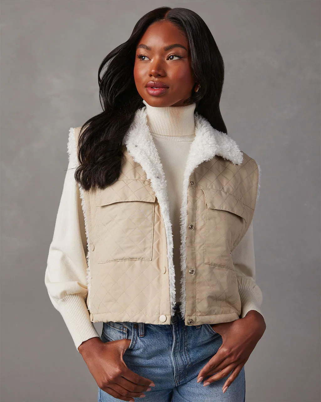 Everlasting Faux Fur Cropped Puffer Vest sold by Vici
