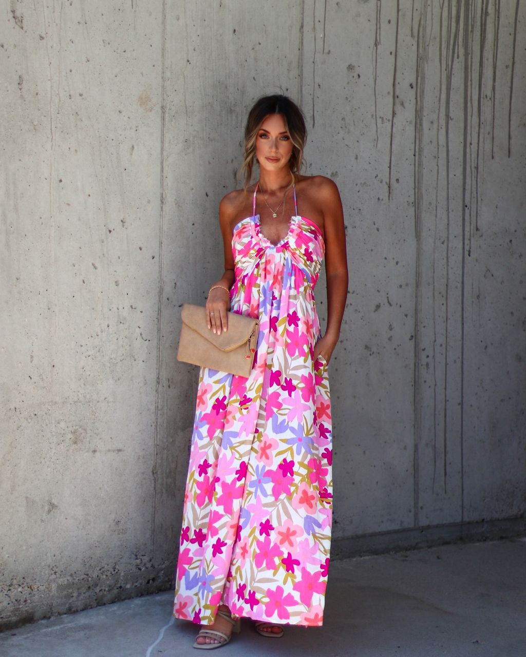Inara Floral Halter Maxi Dress - Pink/Multi - SALE sold by Vici