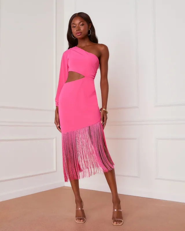 Tonika Asymmetrical Fringe Midi Dress made by Vici