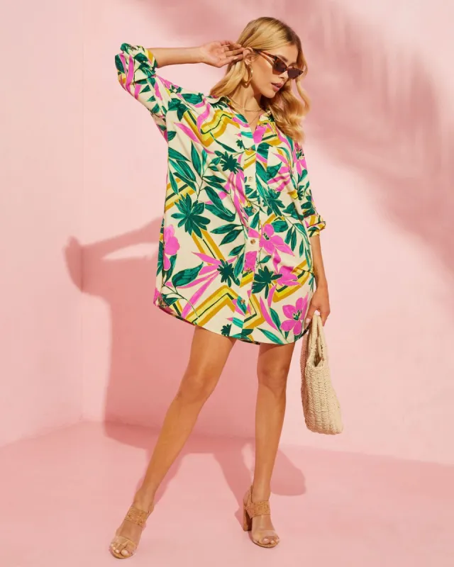 Tropical State Of Mind Button Down Shirt Dress sold by Vici