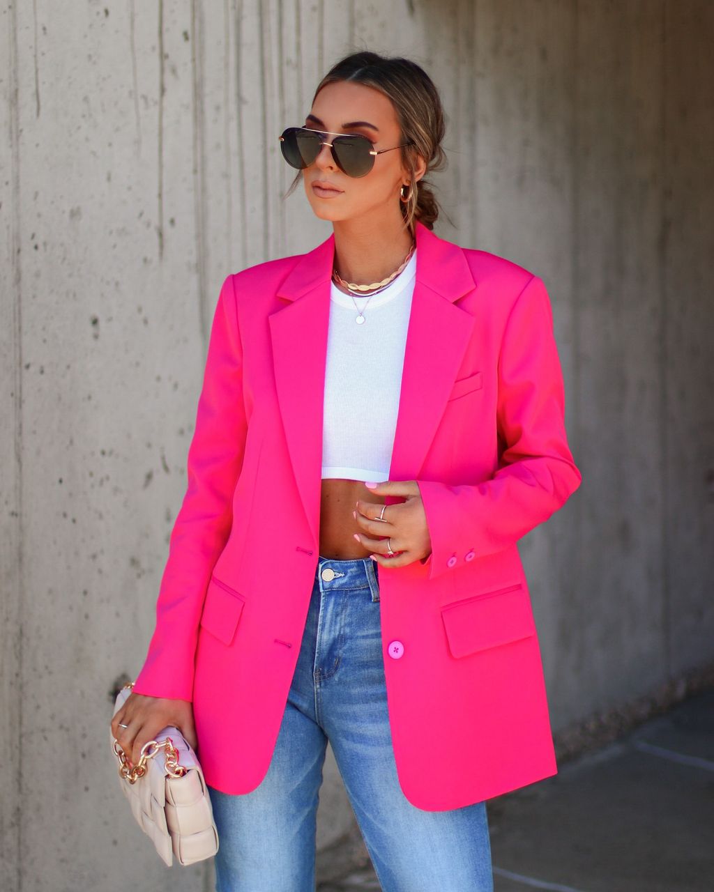 Expectations Pocketed Blazer - Hot Pink - FINAL SALE sold by Vici