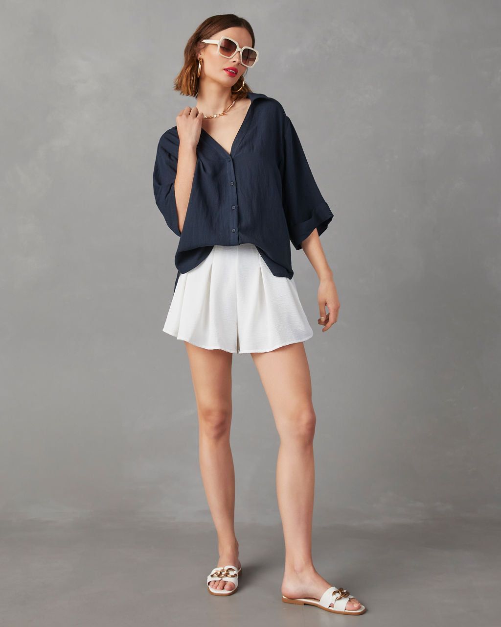 Raisa Short Sleeve Button Up Top - Indigo - FINAL SALE sold by Vici product image thumbnail 5