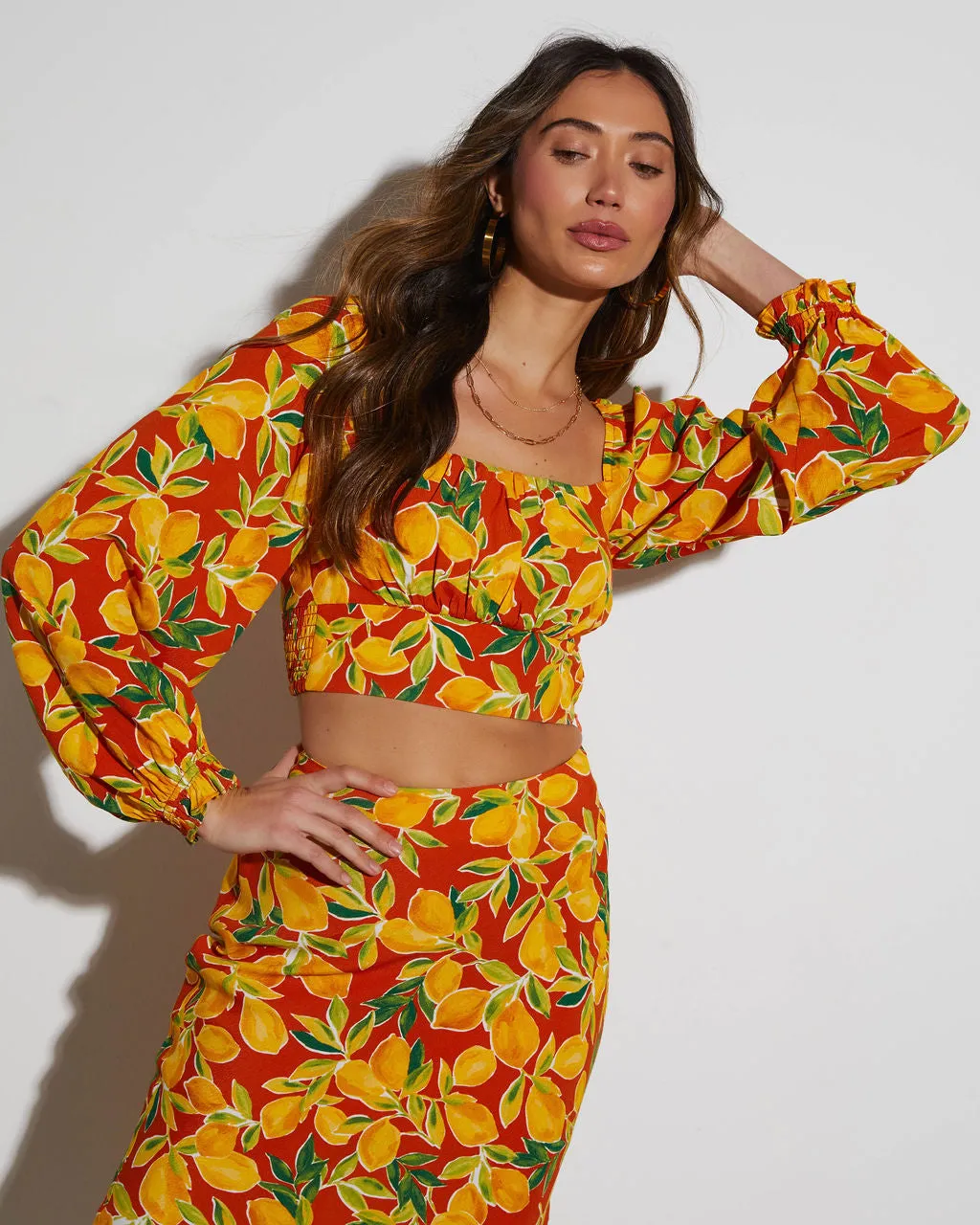 Lemon Spritz Long Sleeve Crop Top sold by Vici product image thumbnail 4