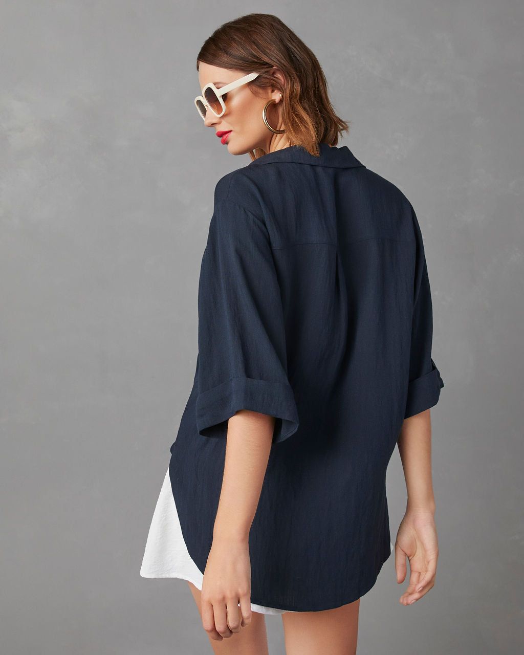Raisa Short Sleeve Button Up Top - Indigo - FINAL SALE sold by Vici product image thumbnail 2