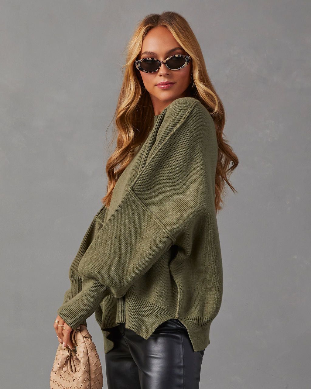 Elouise Knit Oversized Pullover Sweater - Olive sold by Vici product image thumbnail 3