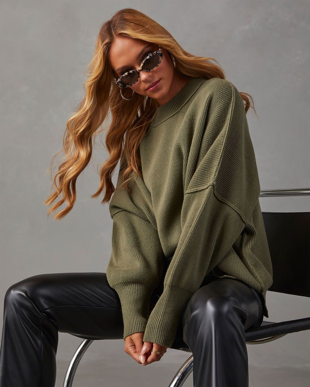 Elouise Knit Oversized Pullover Sweater - Olive sold by Vici product image thumbnail 2