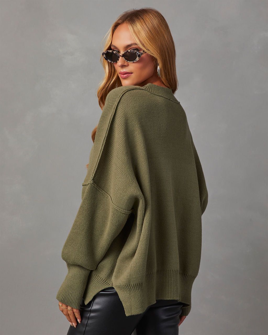 Elouise Knit Oversized Pullover Sweater - Olive sold by Vici product image thumbnail 4