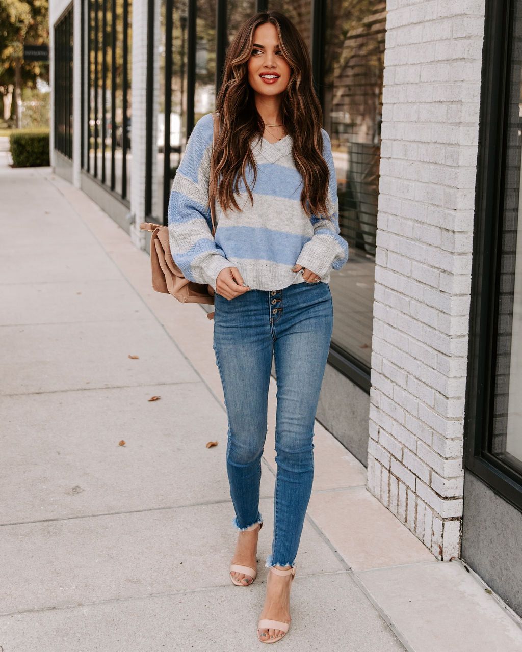 Bixley Striped V-Neck Knit Sweater - Blue - FINAL SALE sold by Vici product image thumbnail 3