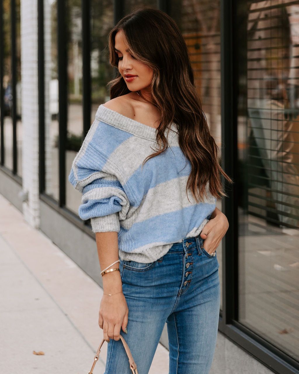 Bixley Striped V-Neck Knit Sweater - Blue - FINAL SALE sold by Vici product image thumbnail 7