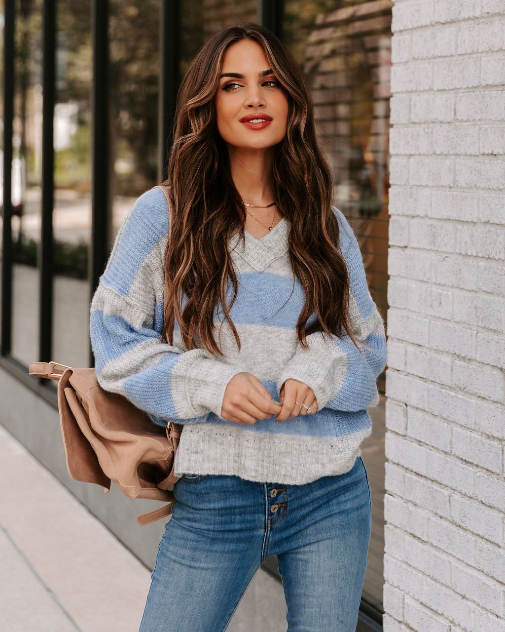 Bixley Striped V-Neck Knit Sweater - Blue - FINAL SALE sold by Vici product image thumbnail 5