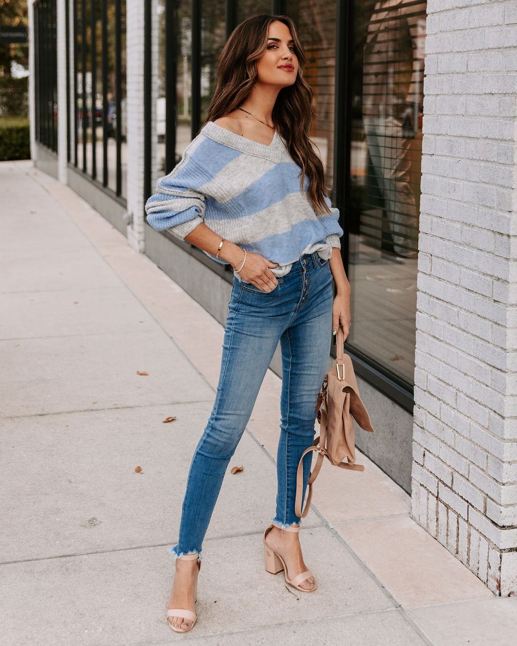 Bixley Striped V-Neck Knit Sweater - Blue - FINAL SALE sold by Vici product image thumbnail 6