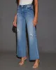 Cooper Super Stretch Distressed Wide Leg Jeans sold by Vici