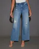Cooper Super Stretch Distressed Wide Leg Jeans sold by Vici