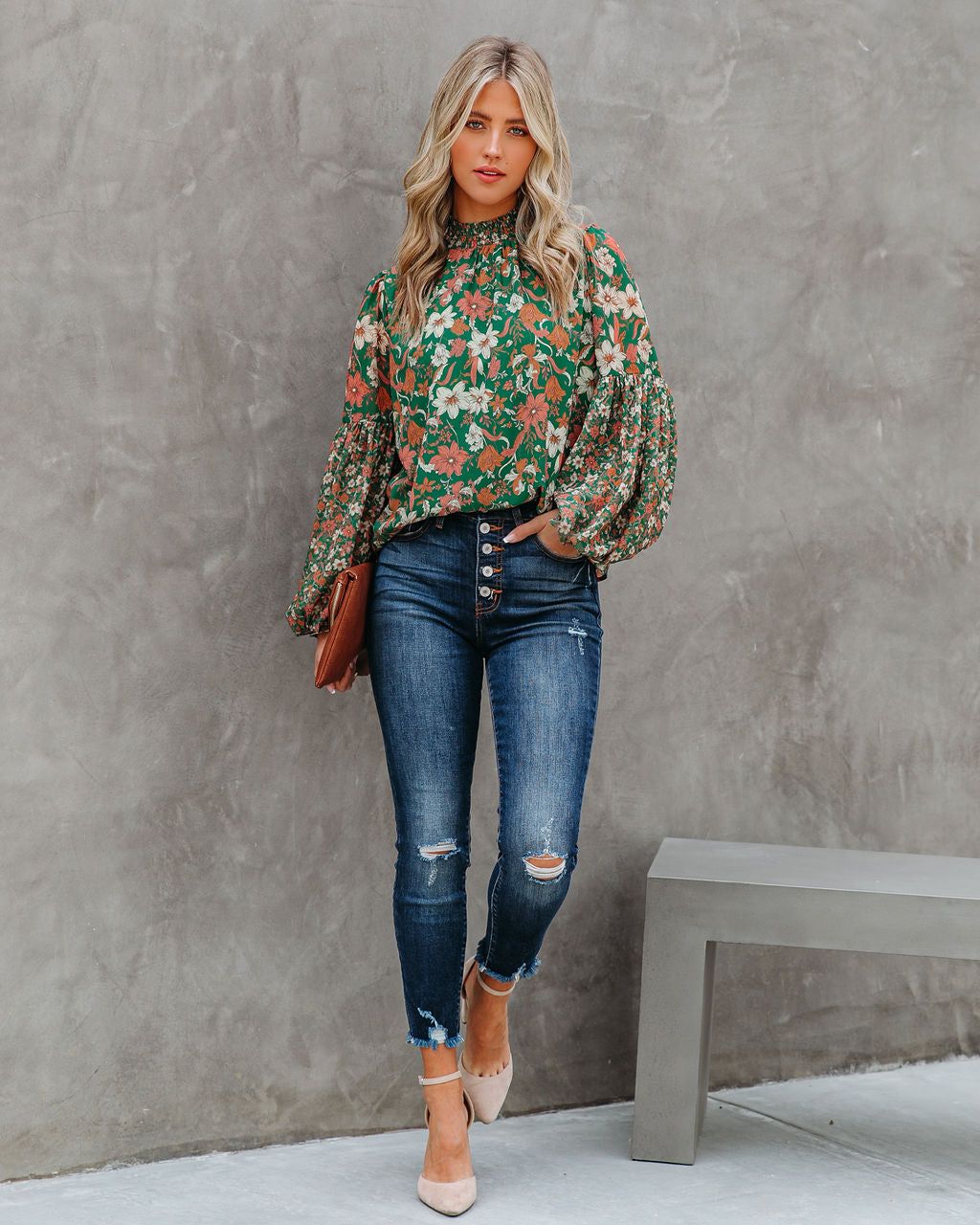 Evander Floral Balloon Sleeve Blouse - FINAL SALE sold by Vici product image thumbnail 3