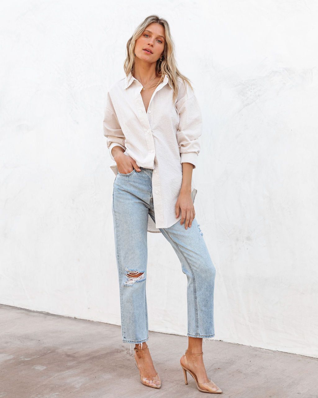 Sandy Days Cotton Stripe Button Down Top sold by Vici product image thumbnail 3