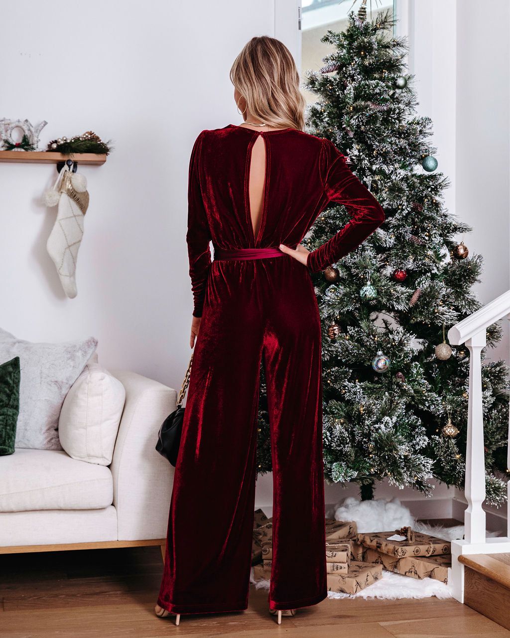 Love One Another Velvet Pocketed Cutout Back Jumpsuit - Wine sold by Vici product image thumbnail 4