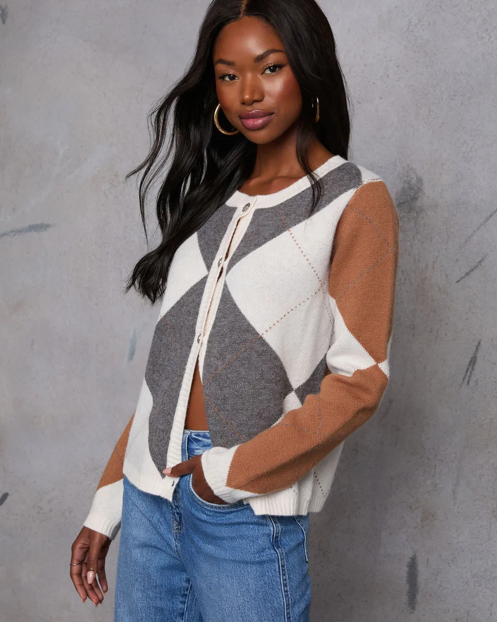 Argyle Print Button Down Cardigan sold by Vici product image thumbnail 3