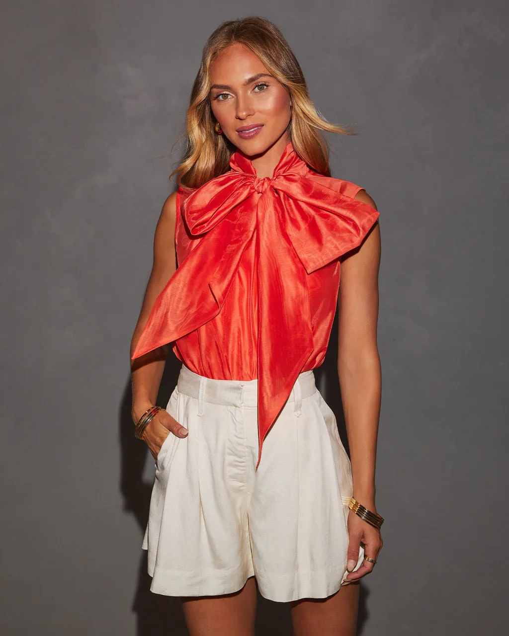 Karissa Sleeveless Organza Oversized Bow Blouse sold by Vici product image thumbnail 5