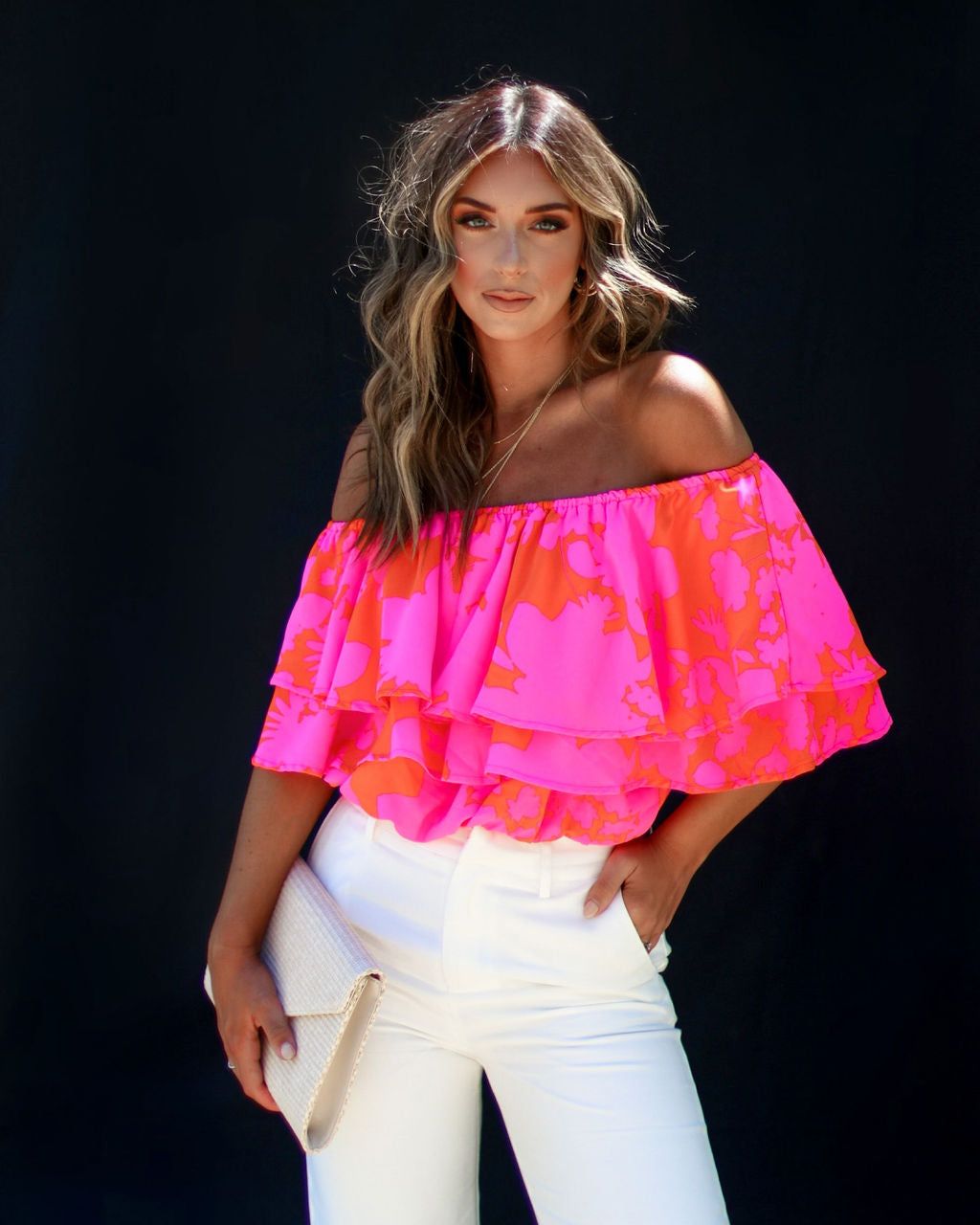 Botanical Paradise Floral Off The Shoulder Ruffle Top sold by Vici product image thumbnail 3