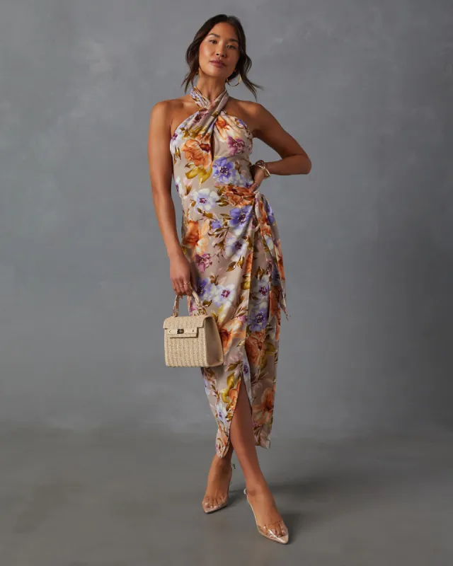 Floral Beauty Twist Front Halter Midi Dress sold by Vici