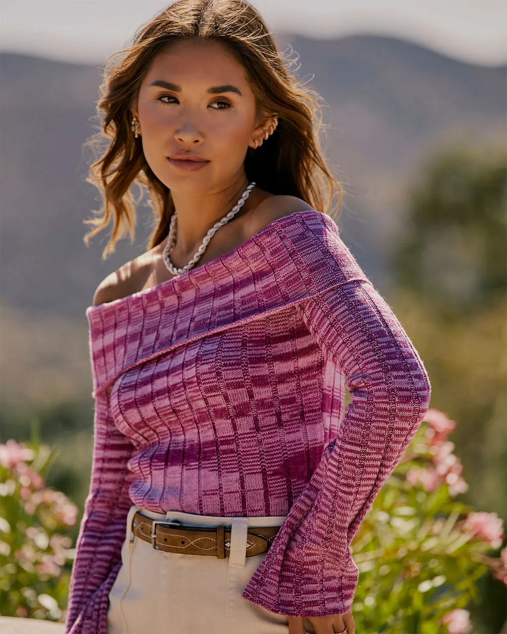 Daphne Off The Shoulder Ribbed Sweater sold by Vici