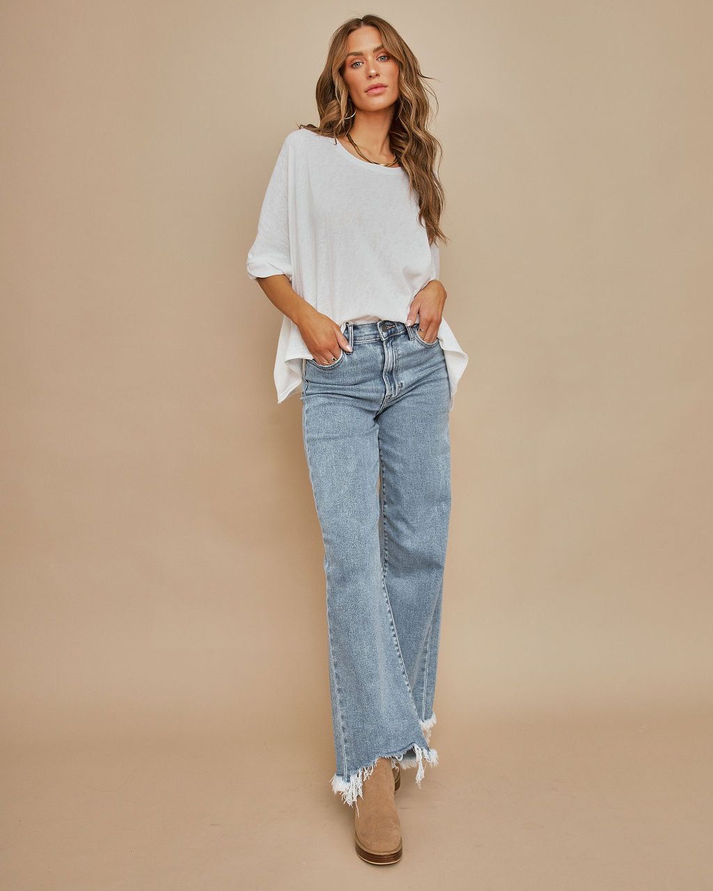 Laney Cotton Blend High Low Tee - White - LAST CHANCE sold by Vici product image thumbnail 3